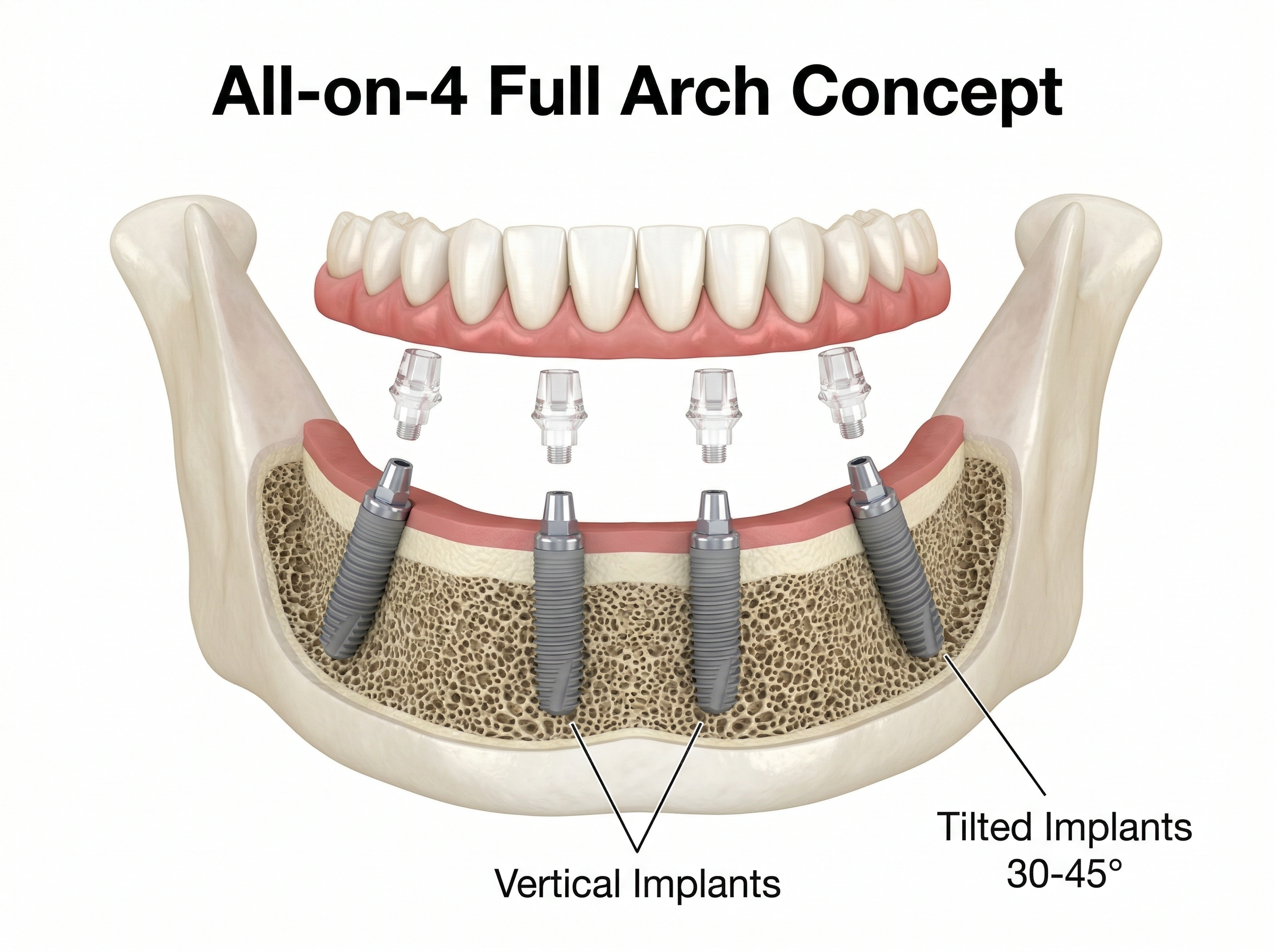 圖一:All-on-4 全口植牙原理圖