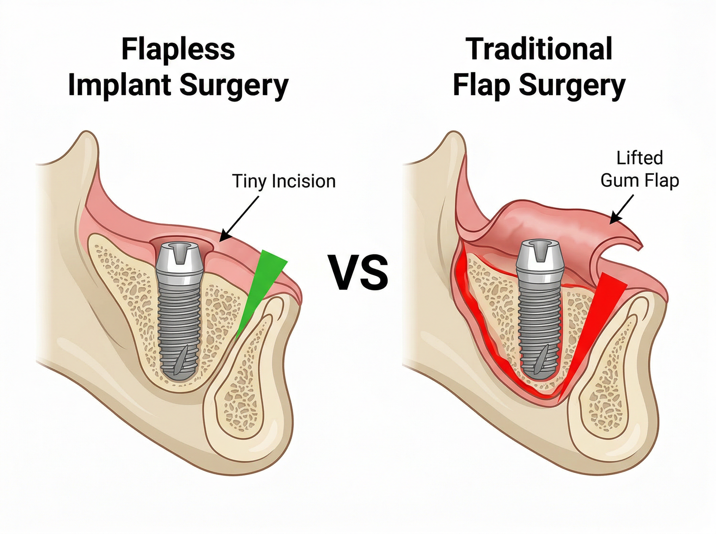 圖一:微創植牙 vs 傳統翻瓣手術比較
